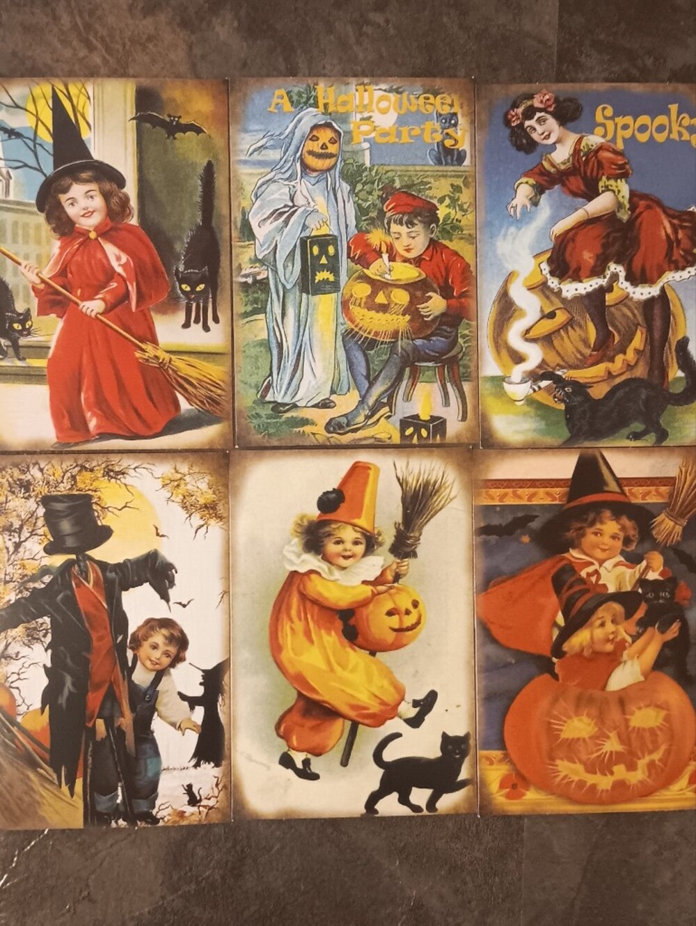 Halloween Postcard Lot Of 6, Vintage Inspired Art 4x6, Pumpkin Witchy Note Cards